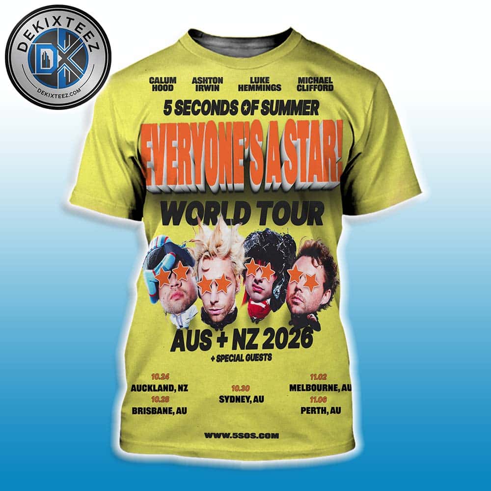 5 Seconds of Summer Australia And New Zealand Concert Poster Everyone’s A Star World Tour 2026 All Over Print T-Shirt 5 Seconds of Summer Australia And New Zealand Concert Poster Everyone’s A Star World Tour 2026 All Over Print T-Shirt
