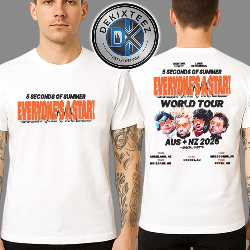 5 Seconds of Summer Australia And New Zealand Concert Poster Everyone’s A Star World Tour 2026 Two Sided Print T-Shirt 5 Seconds of Summer Australia And New Zealand Concert Poster Everyone’s A Star World Tour 2026 Two Sided Print T-Shirt