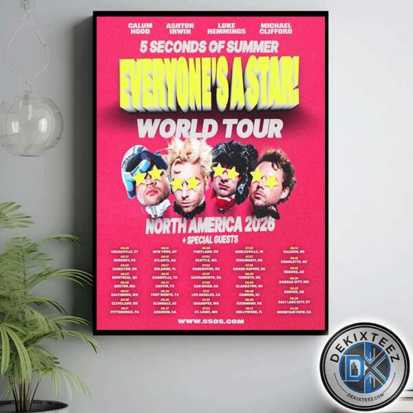 5 Seconds of Summer North America Concert Poster Everyone’s A Star World Tour 2026 Home Decor Poster Canvas