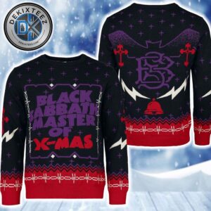 Black Sabbath Master Of X-Mas Pattern Black And Red Background Holiday Ugly Sweater