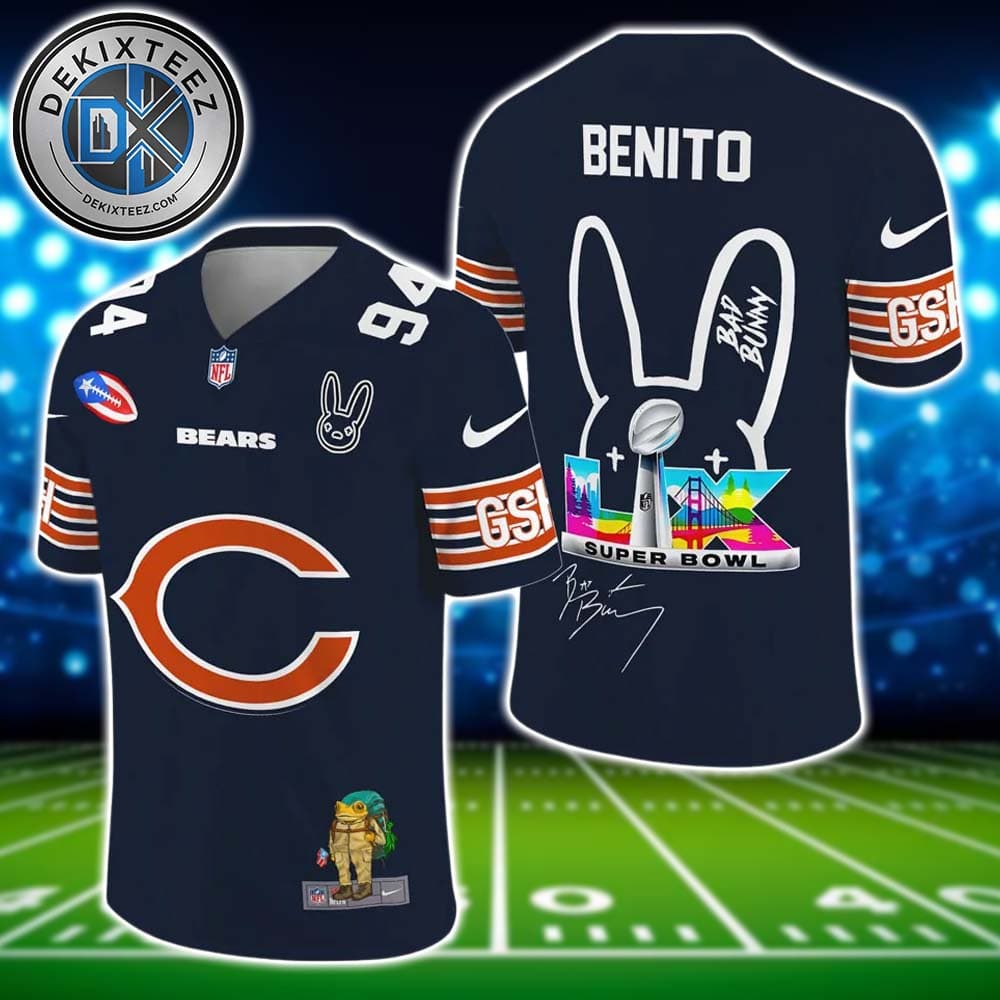 Chicago Bears NFL x Bad Bunny Super Bowl LX With Benito 94 Name And Number Football Jersey Chicago Bears NFL x Bad Bunny Super Bowl LX With Benito 94 Name And Number Football Jersey