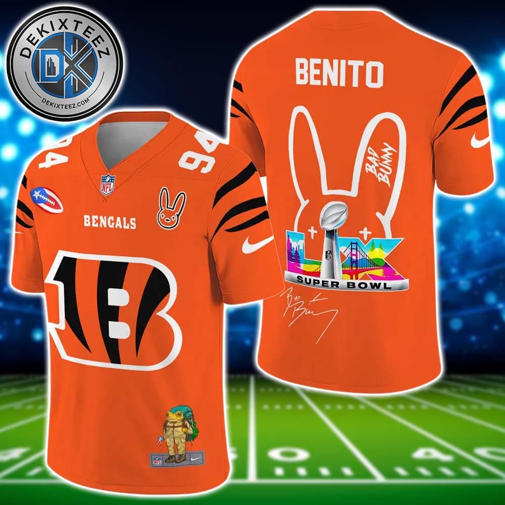 Cincinnati Bengals NFL x Bad Bunny Super Bowl LX With Benito 94 Name And Number Football Jersey Cincinnati Bengals NFL x Bad Bunny Super Bowl LX With Benito 94 Name And Number Football Jersey