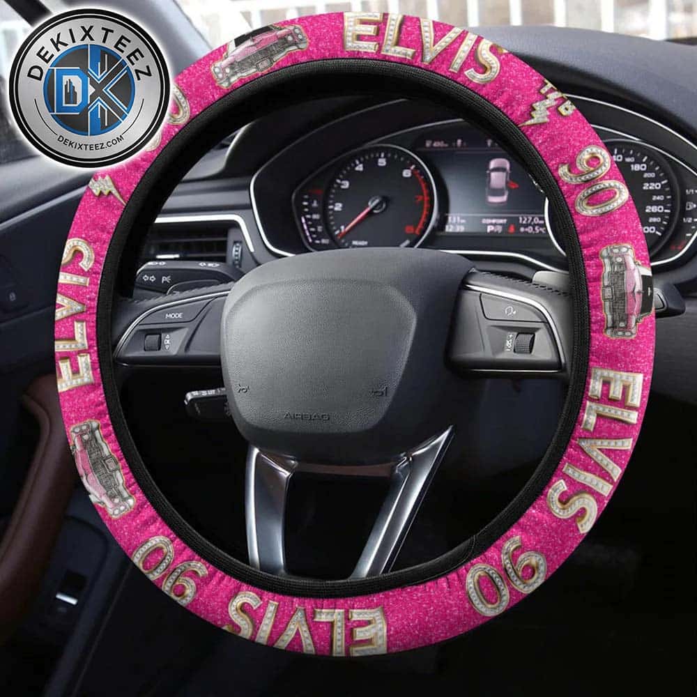 Elvis Presley 90th Birthday Anniversary Celebration Pink Background Steering Wheel Cover Elvis Presley 90th Birthday Anniversary Celebration Pink Background Steering Wheel Cover