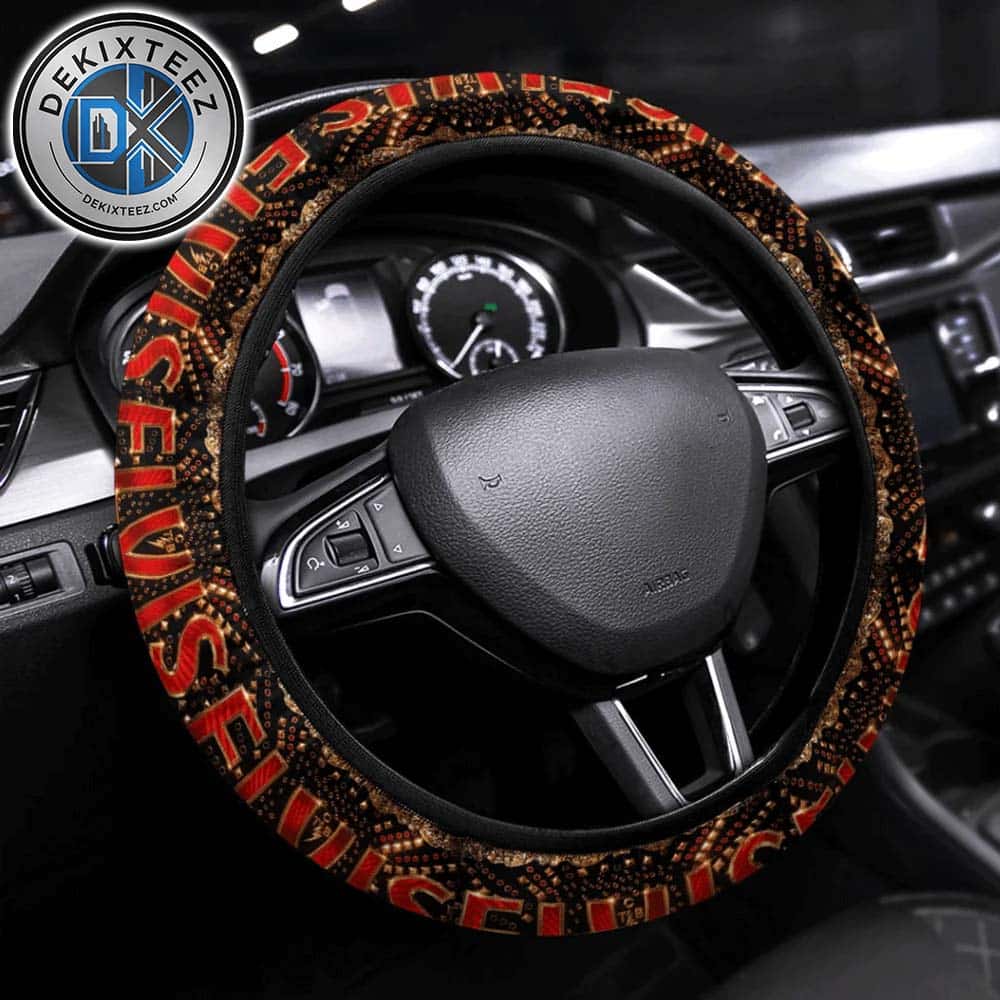 Elvis Presley Red And Gold Logo Pattern Steering Wheel Cover Elvis Presley Red And Gold Logo Pattern Steering Wheel Cover