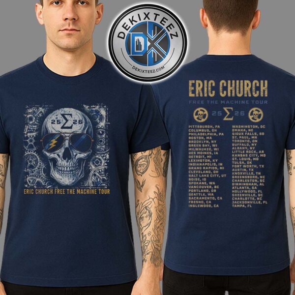 Eric Church Navy Skull Tee Merch Free The Machine Tour 2025 Two Sided Print Unisex T-Shirt