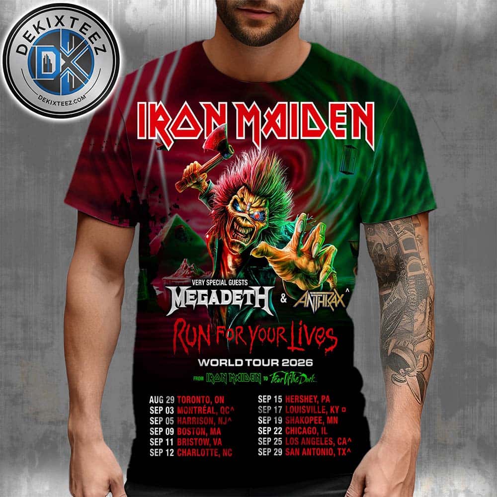 Iron Maiden Run For Your Lives World Tour 2026 Dates List In The USA And Canada All Over Print T-Shirt Iron Maiden Run For Your Lives World Tour 2026 Dates List In The USA And Canada All Over Print T-Shirt