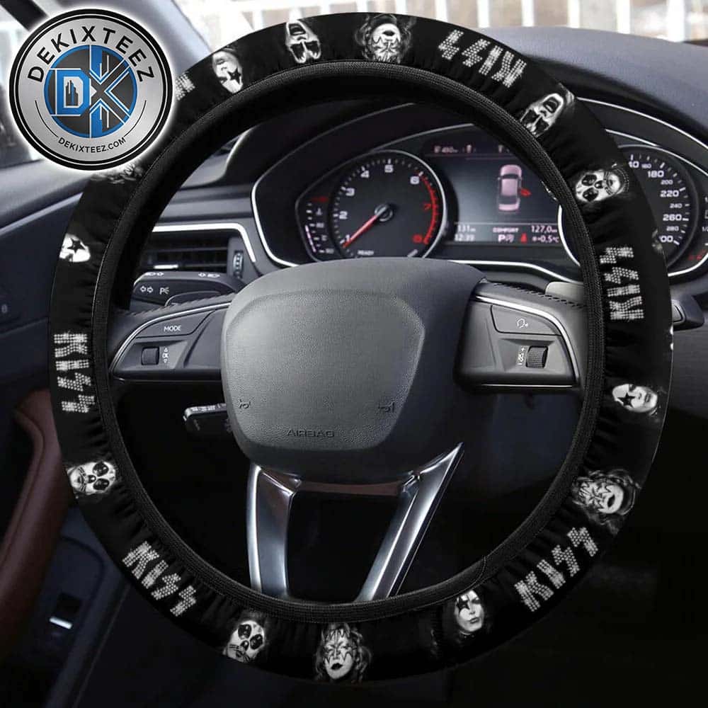 KISS Band Logos And Monochrome Portraits Steering Wheel Cover KISS Band Logos And Monochrome Portraits Steering Wheel Cover