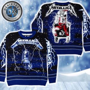 Metallica Ride The Lightning Slash Electrocuted Santa Knitted 2025 Ugly Christmas Sweater