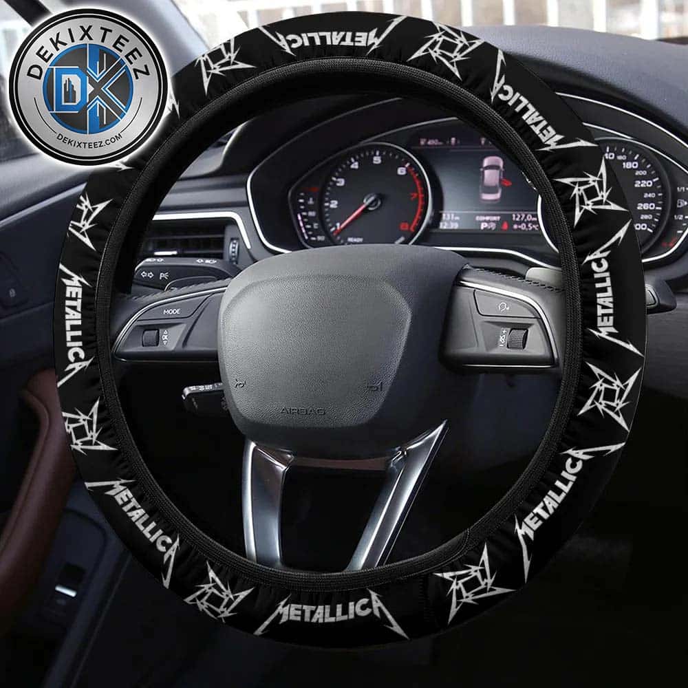 Metallica Thrash Metal Logo Style Black Background Steering Wheel Cover Metallica Thrash Metal Logo Style Black Background Steering Wheel Cover