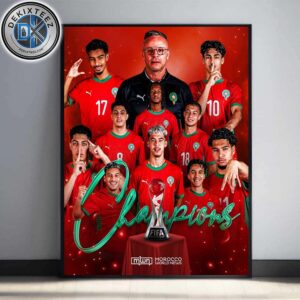 Morocco national under-20 football team Are Crowned 2025 Champions Of The World After Beating Argentina 2-0 The Win The U20 World Cup In Chile Poster Canvas Morocco national under-20 football team Are Crowned 2025 Champions Of The World After Beating Argentina 2-0 The Win The U20 World Cup In Chile Poster Canvas