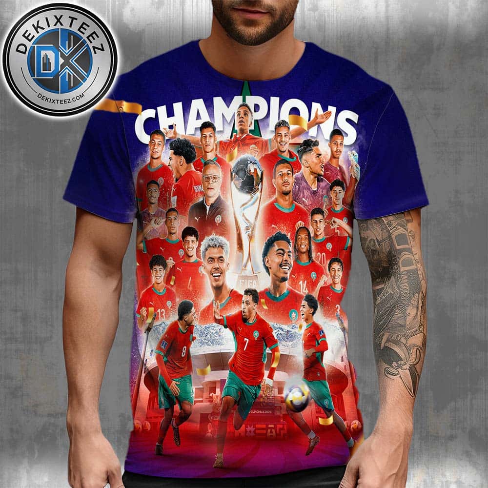 Morocco national under-20 football team Champions 2025 FIFA U-20 World Cup Chile 2025 All Over Print T-Shirt Morocco national under-20 football team Champions 2025 FIFA U-20 World Cup Chile 2025 All Over Print T-Shirt