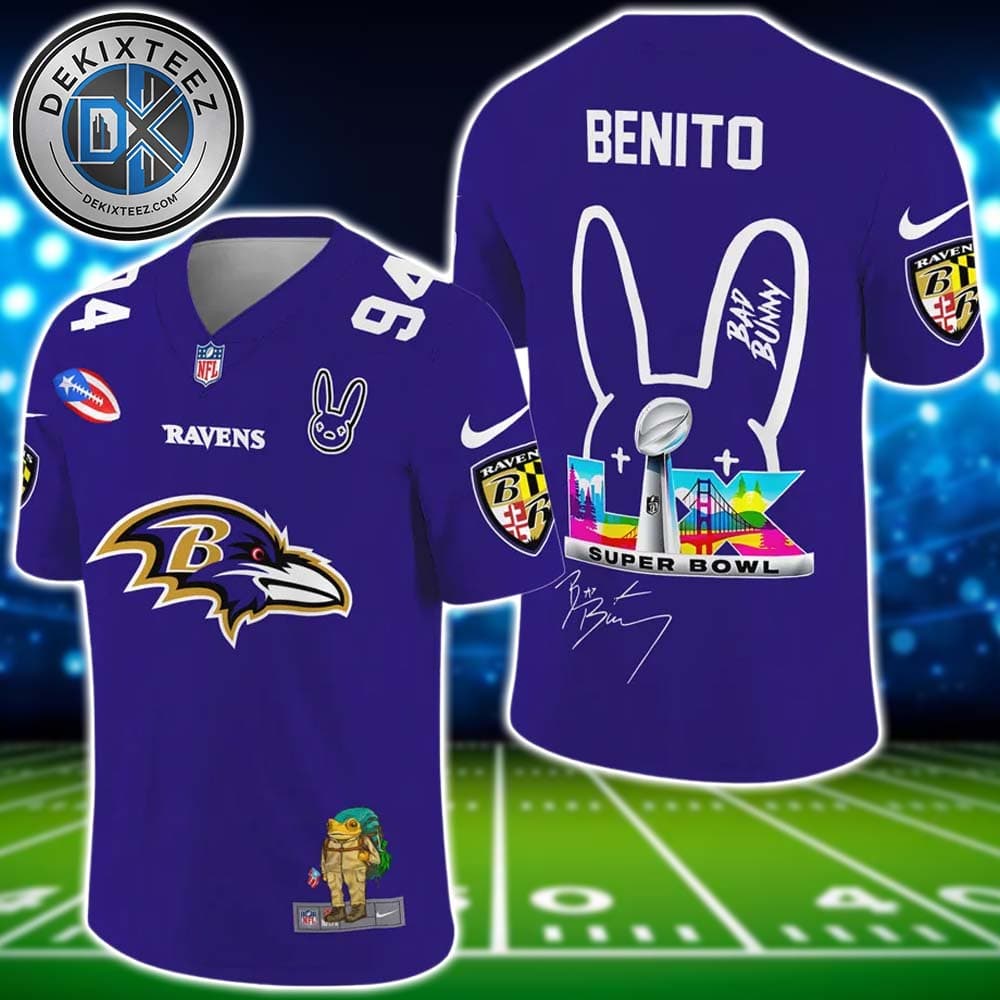 NFL Baltimore Ravens x Bad Bunny Benito 94 Super Bowl LX Gift For Fan Football Jersey NFL Baltimore Ravens x Bad Bunny Benito 94 Super Bowl LX Gift For Fan Football Jersey