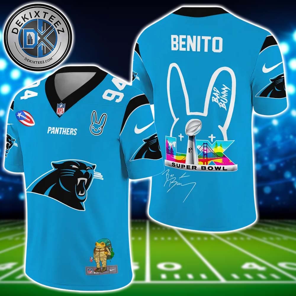 NFL Carolina Panthers Super Bowl LX x Bad Bunny Benito 94 Gift For Fan Football Jersey NFL Carolina Panthers Super Bowl LX x Bad Bunny Benito 94 Gift For Fan Football Jersey