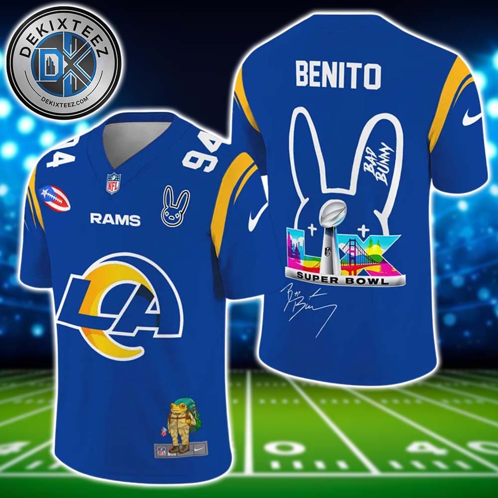 NFL Los Angeles Rams Super Bowl LX x Bad Bunny Benito 94 Gift For Fan Football Jersey NFL Los Angeles Rams Super Bowl LX x Bad Bunny Benito 94 Gift For Fan Football Jersey