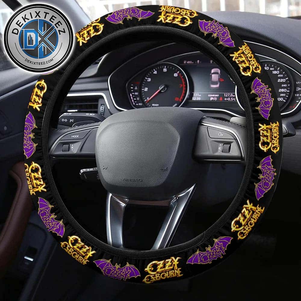 Ozzy Osbourne Logo Golden And Bat Prince Of Darkness With Black Background Steering Wheel Cover Ozzy Osbourne Logo Golden And Bat Prince Of Darkness With Black Background Steering Wheel Cover