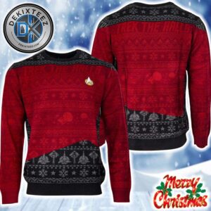 Star Trek Halls Pattern Black And Red Background 2025 Personalized Christmas Ugly Christmas Sweater Gift For Men And Women Star Trek Halls Pattern Black And Red Background 2025 Personalized Christmas Ugly Christmas Sweater Gift For Men And Women