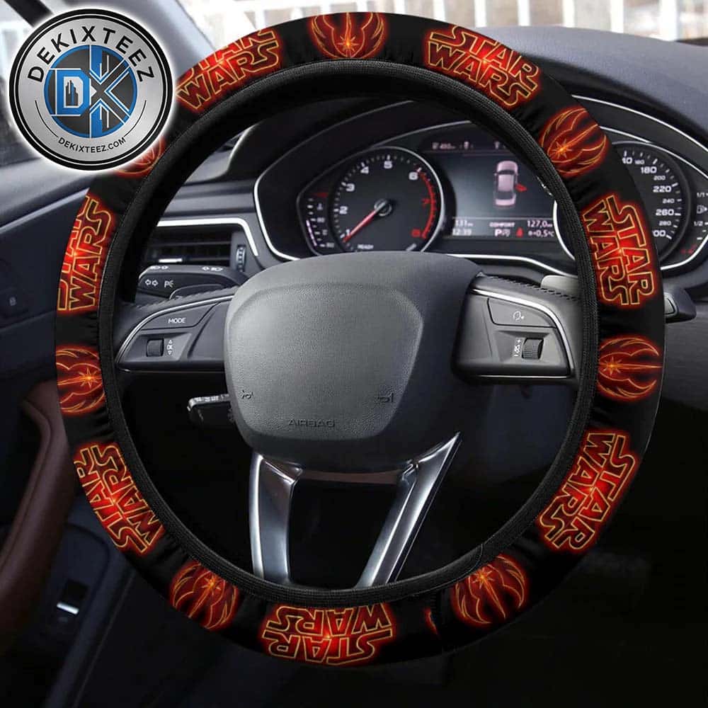 Star Wars Pattern Logo Black Background Steering Wheel Cover Star Wars Pattern Logo Black Background Steering Wheel Cover